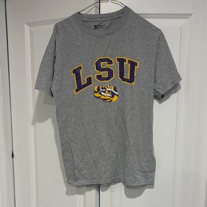 Champion Gray LSU Short Sleeve Tee with Purple and Gold Logo